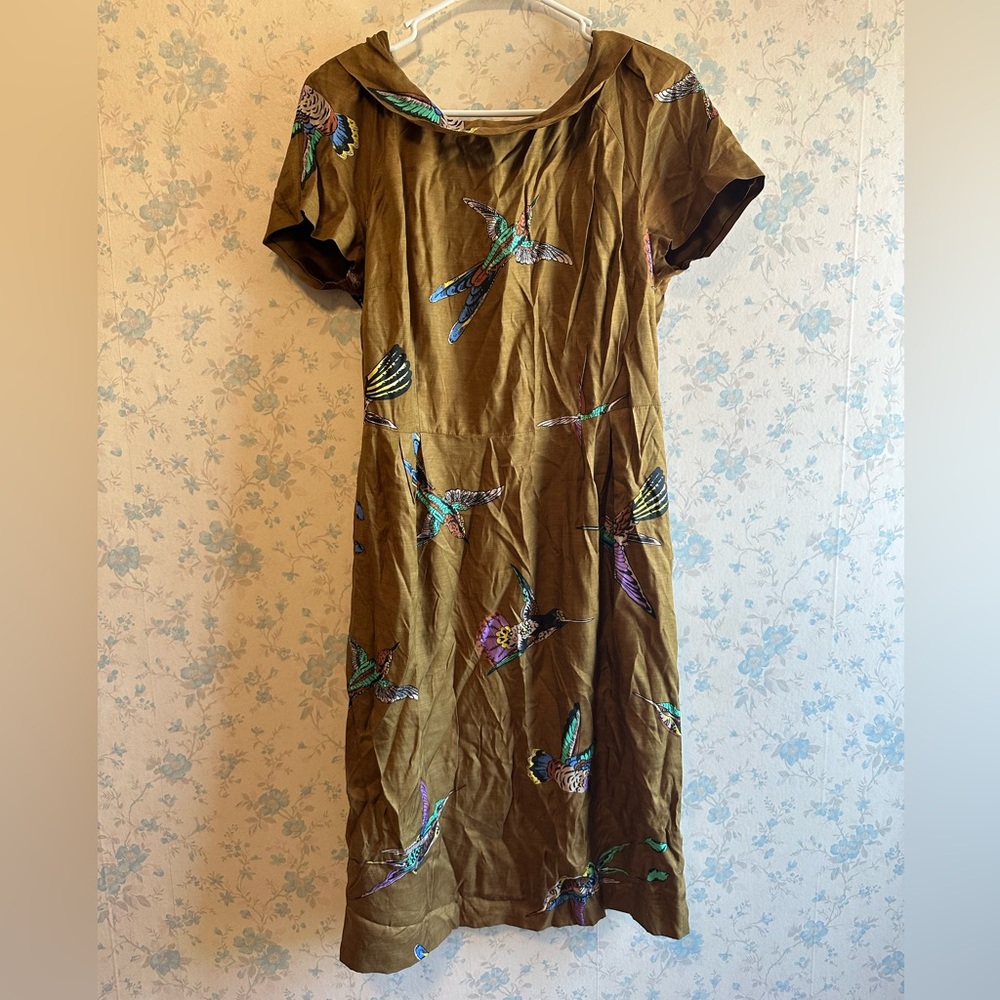 Boden Women's Dress Size 8L Brown with birds